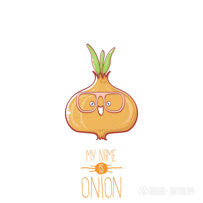 矢量滑稽卡通可爱的小洋葱字符在白色背景下隔离我的名字是洋葱矢量
