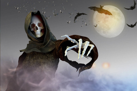 死亡在引擎盖可怕的死神站立3d渲染照片