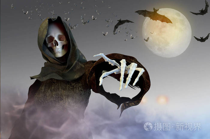 死亡在引擎盖可怕的死神站立3d渲染