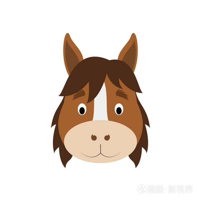 儿童卡通风格的马脸. 动物面孔矢量插图系列