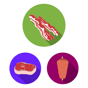 不同的肉类平面图标集合中的设计。肉类产品矢量符号股票网站插图