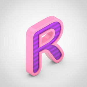 粉红色字母r大写，白色背景中隔离紫罗兰条纹