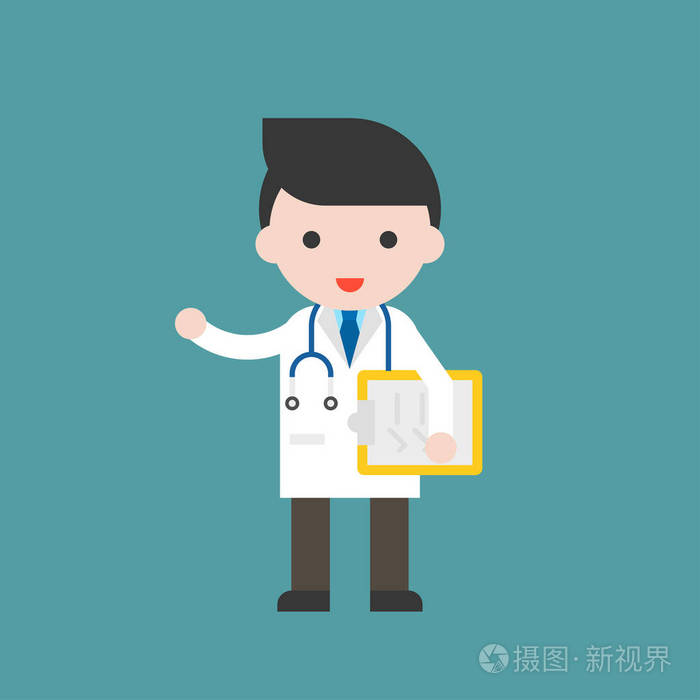 男性医生,用听诊器和剪贴板隔离在白色上