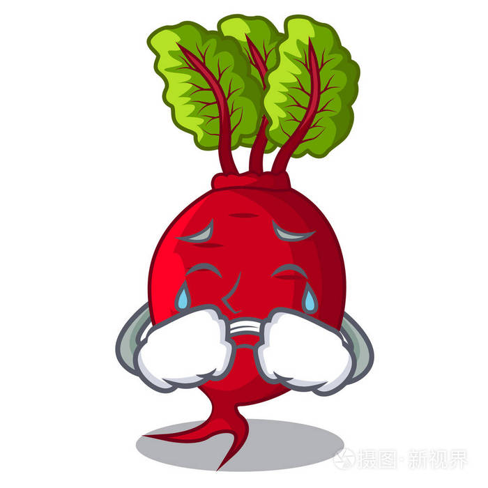 从吉祥物上分离出叶子的哭泣甜菜根