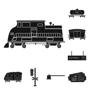 列车和车站符号的孤立对象。火车票股票矢量图集