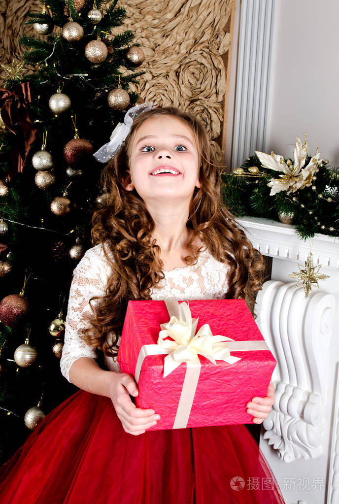可爱的,快乐的,微笑的,可爱的,可爱的,微笑的,小女孩,公主礼服,在圣诞