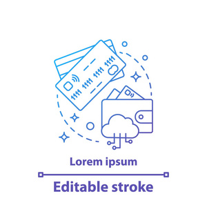 信用卡和数字钱包e支付概念图标。