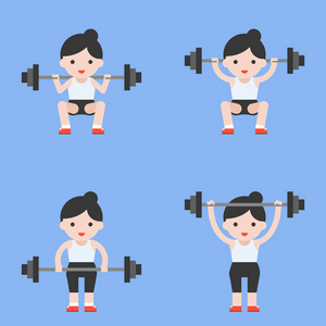 健身房平套可爱的角色举重运动员与杠铃举重套平式照片