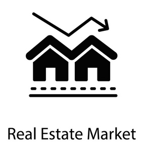 房屋建筑图箭头房地产市场符号图标