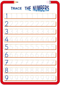 幼儿园孩子的数学工作表, 追踪数字, 学习数字