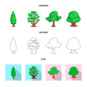 树和自然图标的孤立对象。网树和皇冠股票符号的收集