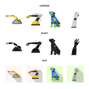 机器人和工厂图标的矢量设计。网络中机器人与空间股票符号的采集