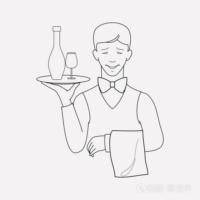 摄图新视界 插画 饮食 服务员图标线元素.