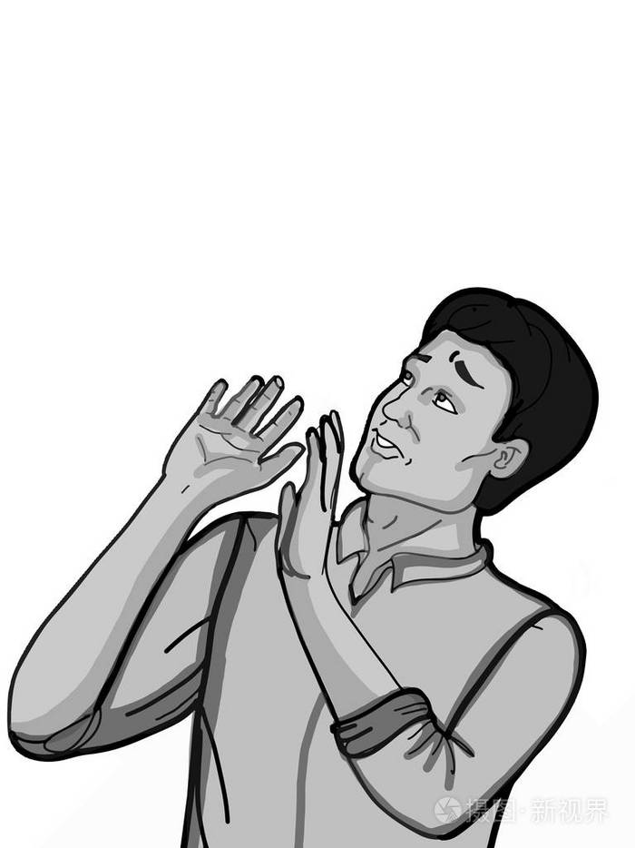 卡通人物抬头担忧的插图背景和演讲泡沫