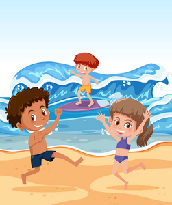 孩子们在海滩上玩插图