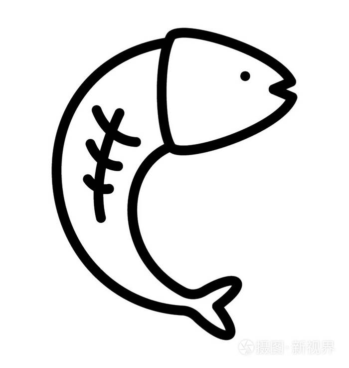 有尾巴和没有鳍的鱼的图标,描绘了北方的梭子鱼插画-正版商用图片131