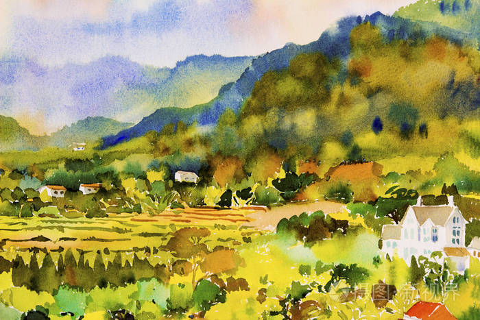 手绘美丽自然冬季泰国.