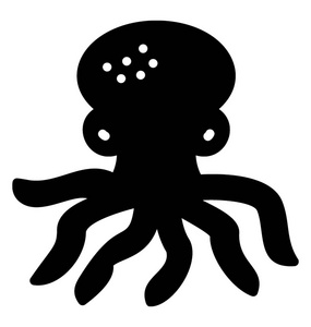 一种海洋动物的图标，有六条腿，描绘章鱼