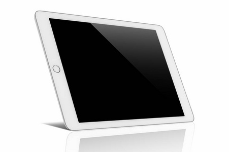 数字平板电脑与空白黑屏，框架是伯恩银的颜色，剪裁路径隔离在白色背景。