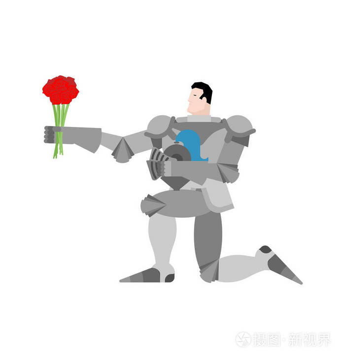 骑士单膝站立手捧鲜花情人节2月14日插图