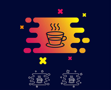 咖啡和茶线图标。 热饮标志。 新鲜饮料符号。 带有线条图标的渐变横幅。 抽象的形状。 向量