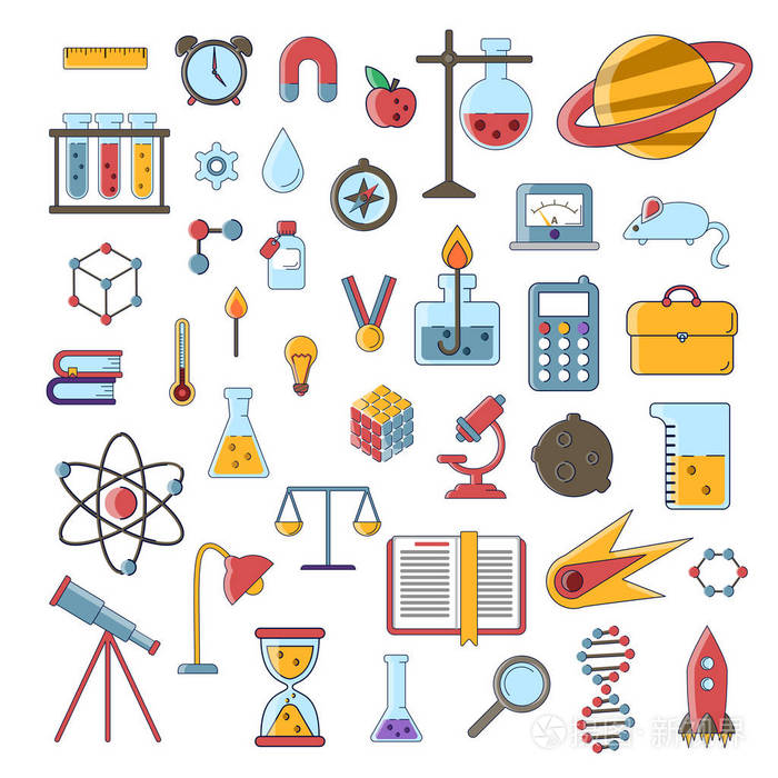 一套科学的矢量平面图标教育标志和符号在有色现代科学设计与元素的
