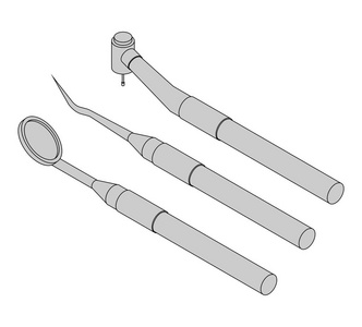 牙科工具套装。 镜面钻头和探针隔离。 牙医治疗。 牙科矢量图