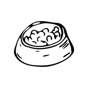 饲料的图标手牵狗碗作为饲料涂鸦.素描宠物图标.装饰元素.