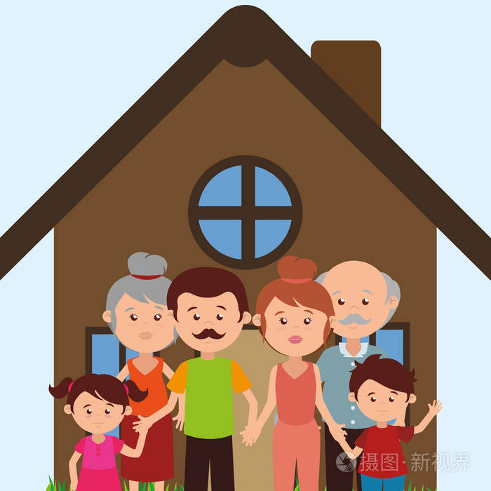 家庭成员在房子字符插画-正版商用图片131m23-摄图新视界