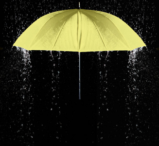 黄色雨伞下的时尚女孩时尚设计风格中的遮阳伞图标.