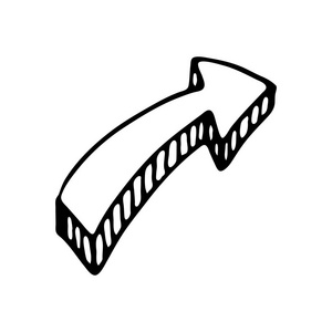 手绘3d箭头涂鸦图标. 手绘黑色素描. 符号符号. 装饰元素. 白色背景.