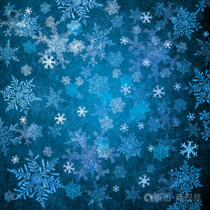 蓝色圣诞背景白色雪花和星星