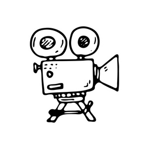 投影仪涂鸦手绘电影相机涂鸦图标. 手绘黑色素描. 符号符号.