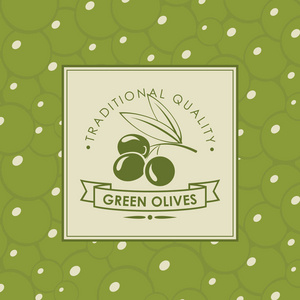 绿色橄榄背景上带有橄榄枝和色带的绿色橄榄矢量横幅或标签