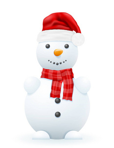 雪人在红色圣诞老人帽子矢量插图隔离在白色背景