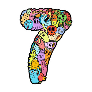 可爱的 monstred 数字, 数学符号动物字母︰ w 是海象手拉涂鸦孩子们