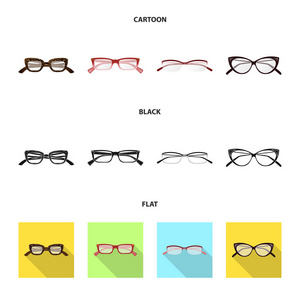 眼镜和框架图标的矢量插图。收集眼镜和附件股票符号的网站