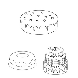 蛋糕和甜点的轮廓图标集的设计。节日蛋糕矢量符号股票网站插图