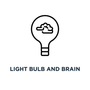 灯泡和大脑图标。线性简单元素说明。创意理念概念轮廓符号设计，矢量标志插图..可用于网络和移动。