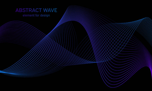用于设计的抽象波元。 数字频率轨道均衡器。 风格化的线条艺术背景。 五颜六色的闪亮波与线条创造使用混合工具。 弯曲的波浪形平滑的