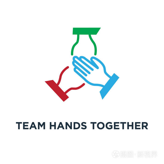 团队手在一起的图标. 商业伙伴关系概念符号设计线矢量图
