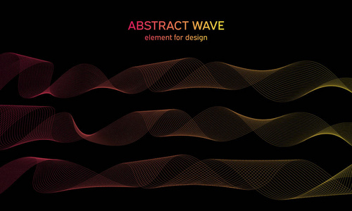 用于设计的抽象波元。 数字频率轨道均衡器。 风格化的线条艺术背景。 五颜六色的闪亮波与线条创造使用混合工具。 弯曲的波浪形平滑的