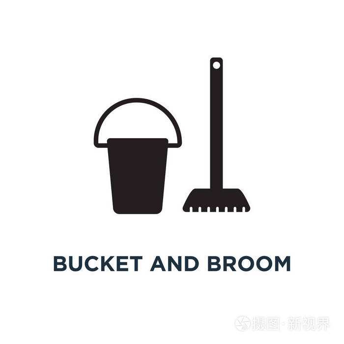 简单的元素插图. 水桶和扫帚清洁概念符号设计矢量标志插图.