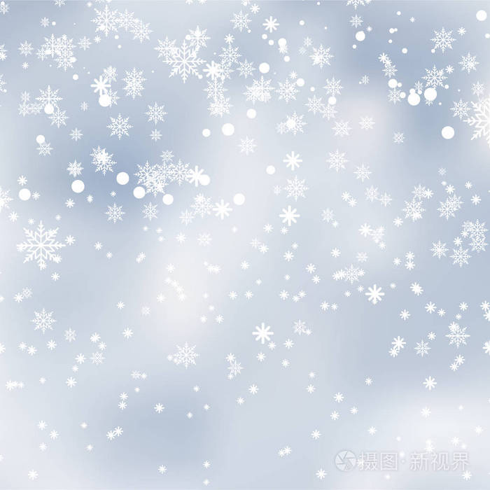 在蓝色的背景下飘落的白雪或雪花新年快乐向量