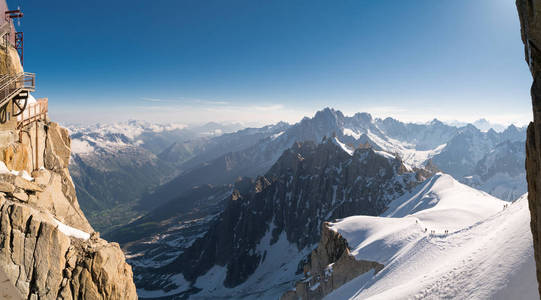 从蒙布朗山海特萨沃埃的AiguilleduMidi山的Grandes Jorasses和DentDuGeant全景