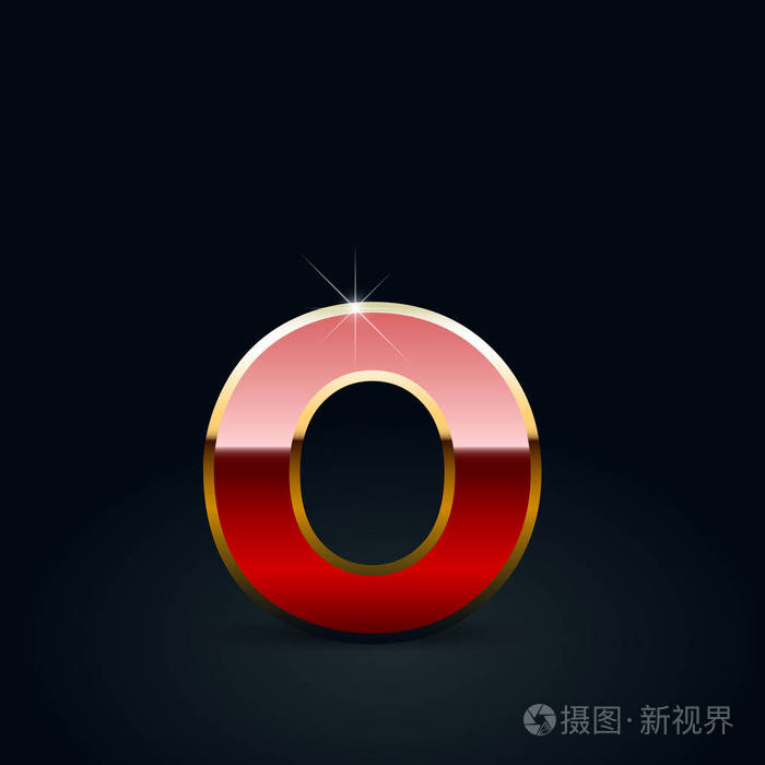 黑色背景的红色光泽金属字母o小写