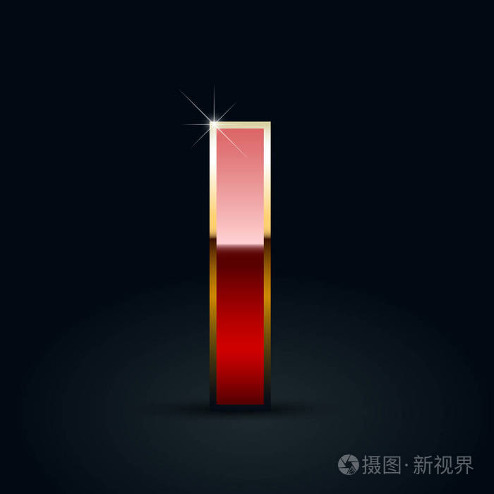 黑色背景的红色光泽金属字母l小写