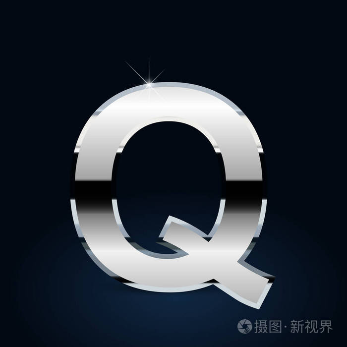 黑色背景铬字母q大写