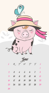一套可爱的猪场卡通人物。 中国象征2019年。 新年快乐。 可爱的动物插图。
