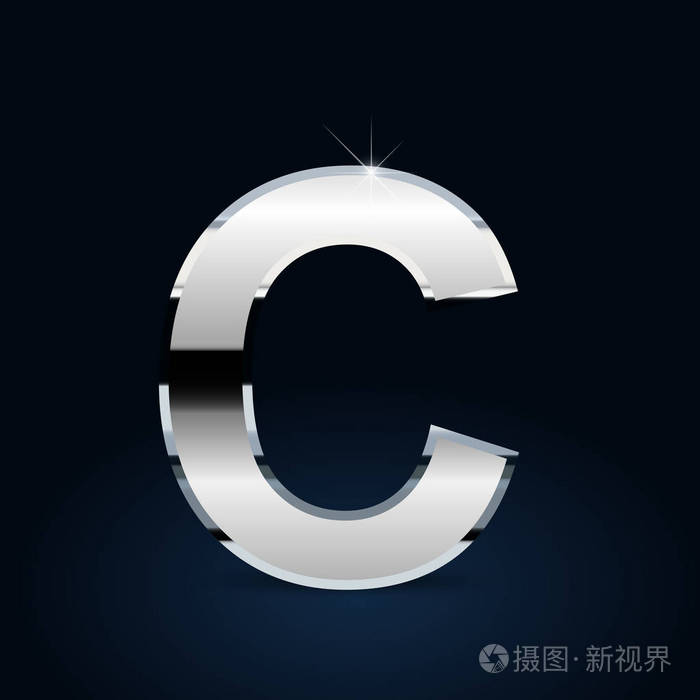 黑色背景的铬字母c大写